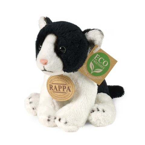 Rappa Plyšová kočka sedící černo-bílá 14 cm ECO-FRIENDLY